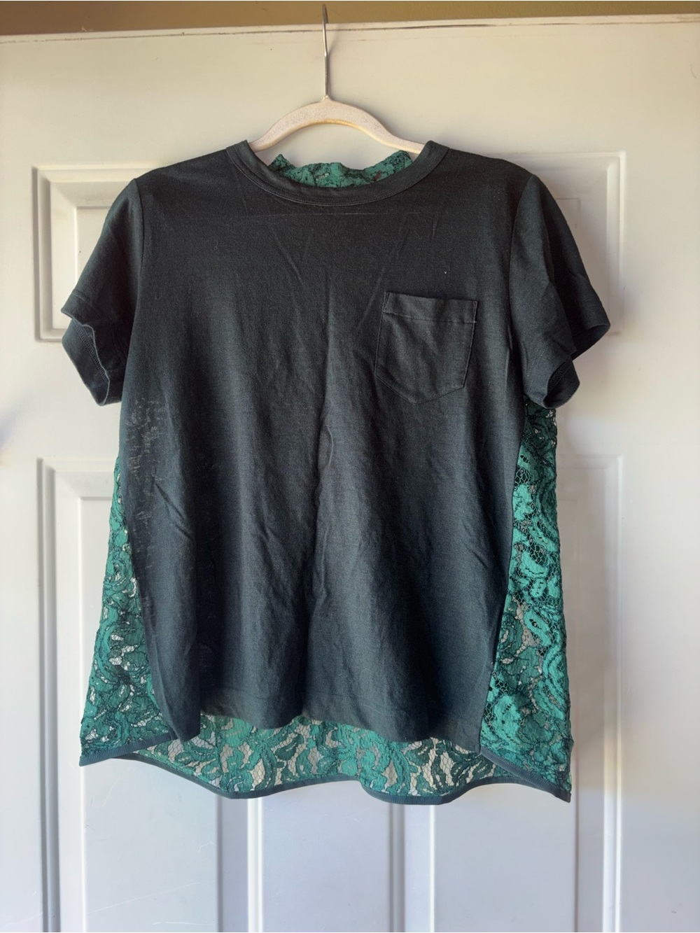 Sacai dark green Luck Lace pocket tee top size 1 (US Small)